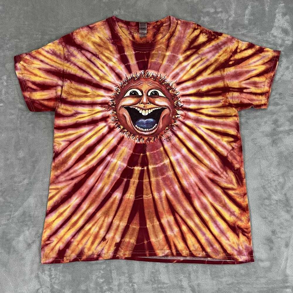 Gildan Shirt Mens XL Multicolor Tie Dye Sun Face Aztec Calendar Graphic Tee